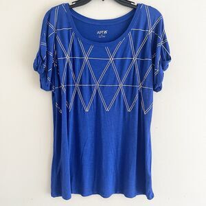 Apt 9 Knit Tshirt Top Size XL Womens Knit Blue Metallic Silver Geometric Cuffed